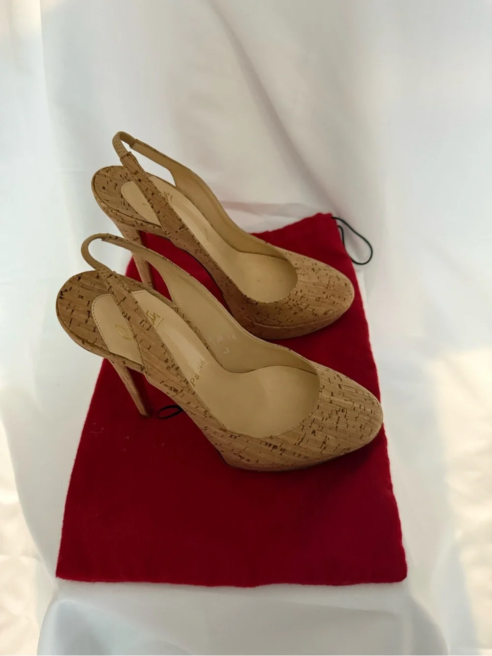 Christian Louboutin Cork Slingback Pumps in Tan